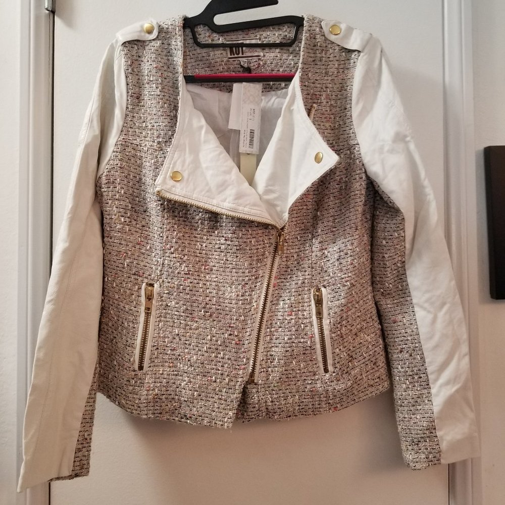 Kut from the cloth faux leather sleeves zipp up jacket with zip pockets